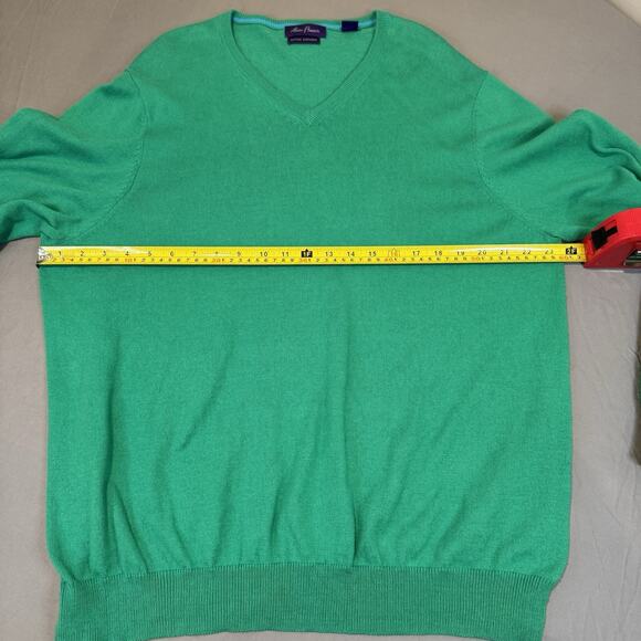 Mens XL Alan Flusser Cotton Cashmere V neck sweater green pullover Christmas - Picture 6 of 6